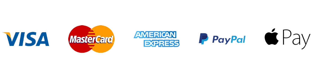 Visa, Mastercard, American Express, PayPal, Apple Pay